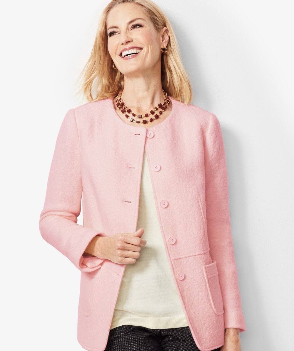 Talbots Blazer Womens Wool Blend Career Barbiecore Two Button Jacket Size 14